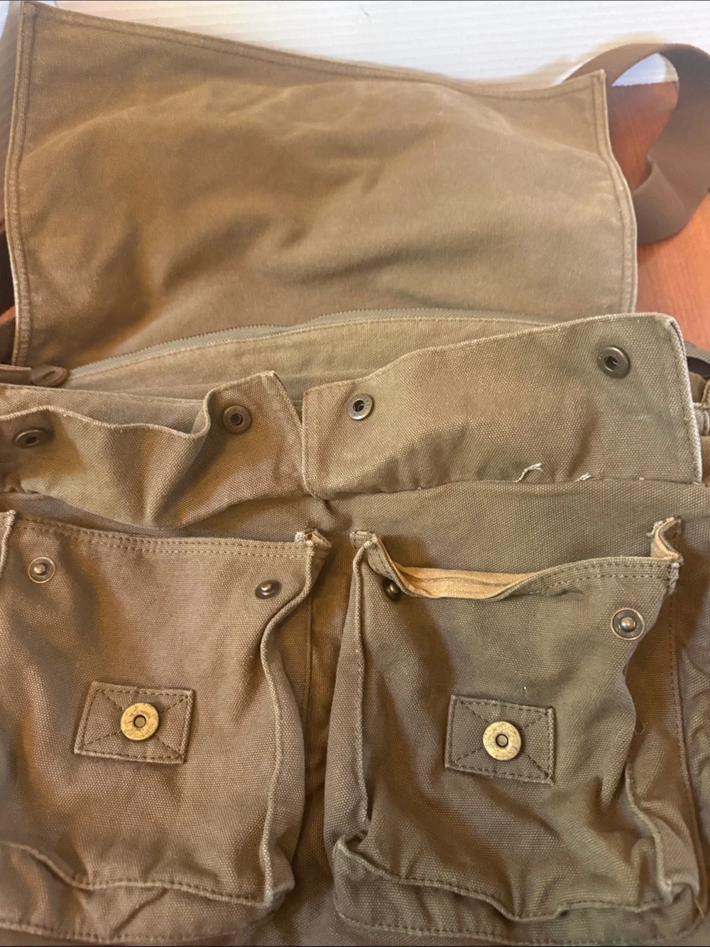 Kattee Leather trim Canvas Messenger bag camera bag laptop bag olive army green